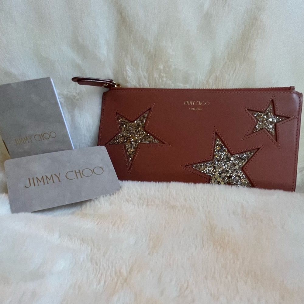 Jimmy Choo-aarna pouch— smooth leather wallet- pink- new